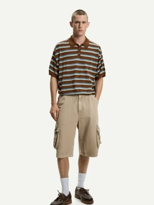 Koszulka polo Bershka ciemnobrązowy