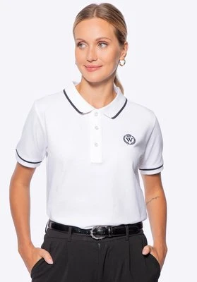 Koszulka polo damska bawełniana z lamówkami biało - czarna Wittchen