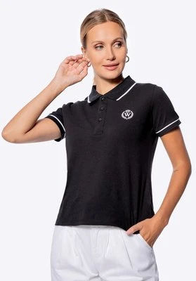 Koszulka polo damska bawełniana z lamówkami czarno - biała Wittchen