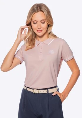 Koszulka polo damska bawełniana z lamówkami różowo - biała Wittchen