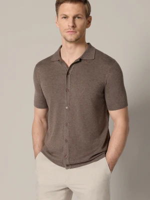 Koszulka Polo Dzianinowa Brązowa Rozpinana z Wiskozą Renato Lancerto