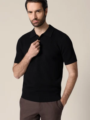 Koszulka Polo Dzianinowa Czarna z Wiskozą Teodoro Lancerto