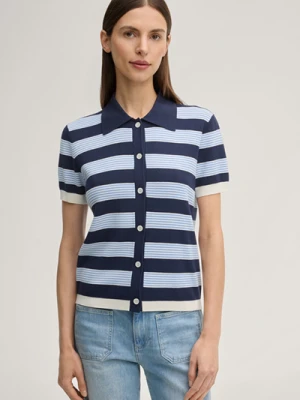 Sweter polo Kasha w granatowo-jasnoniebieskie paski Joop