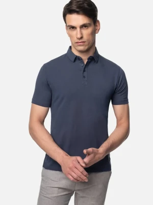 KOSZULKA POLO LIERMO GRANATOWA 0001 Z BAWEŁNY TYPU JERSEY Recman