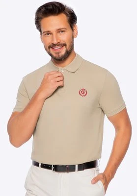 Koszulka polo męska bawełniana z kolorowym logo beżowa Wittchen