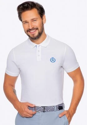 Koszulka polo męska bawełniana z kolorowym logo biała Wittchen