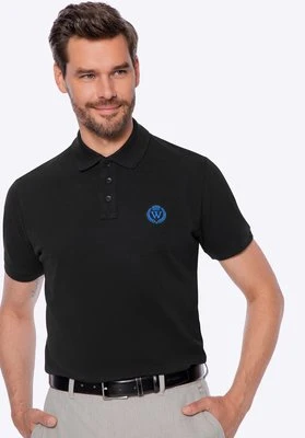 Koszulka polo męska bawełniana z kolorowym logo czarna Wittchen
