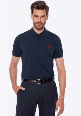 Koszulka polo męska bawełniana z kolorowym logo granatowa Wittchen