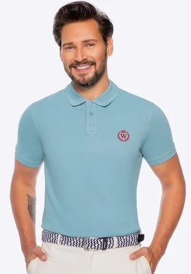 Koszulka polo męska bawełniana z kolorowym logo niebieska Wittchen