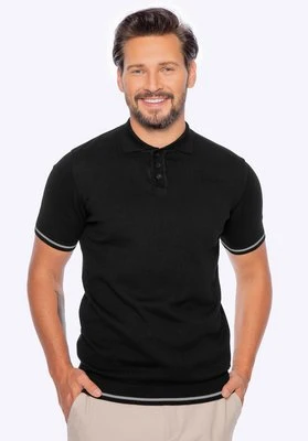 Koszulka polo męska bawełniana z lamówkami czarna Wittchen