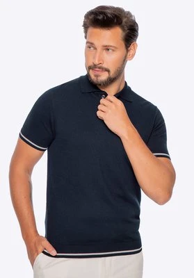 Koszulka polo męska bawełniana z lamówkami granatowa Wittchen