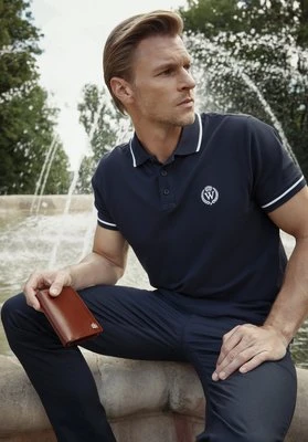 Zdjęcie produktu Koszulka polo męska bawełniana z lamówkami granatowo - biała Wittchen
