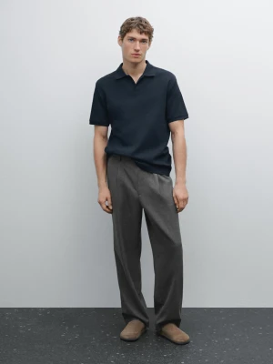 Koszulka Polo O Drobnym Splocie Z Krótkim Rękawem - Granatowy - - Massimo Dutti - Mężczyzna