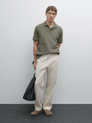 Koszulka Polo O Drobnym Splocie Z Krótkim Rękawem - Zieleń Mchu - - Massimo Dutti - Mężczyzna