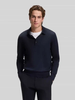 koszulka polo o kroju regular fit z czystej wełny model 'Lancione' Boss Granatowy