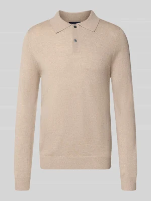 koszulka polo o kroju regular fit z mieszanki wełny Christian Berg Piaskowy melanż
