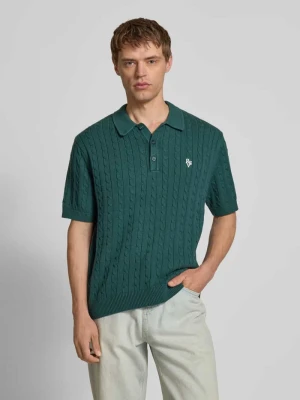 Koszulka polo o kroju slim fit ze ściegiem warkoczowym REVIEW