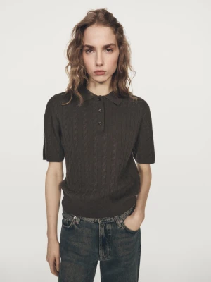 Koszulka Polo O Splocie Warkoczowym Z Krótkim Rękawem - Czekoladowy - - Massimo Dutti - Female