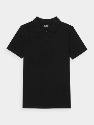 Koszulka polo regular gładka chłopięca - czarna 4F