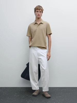 Koszulka Polo Z Mieszanki Bawełny Z Krótkim Rękawem - Beżowy - - Massimo Dutti - Mężczyzna