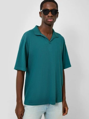 Koszulka polo Relaxed Fit z lnem QS petrolowy