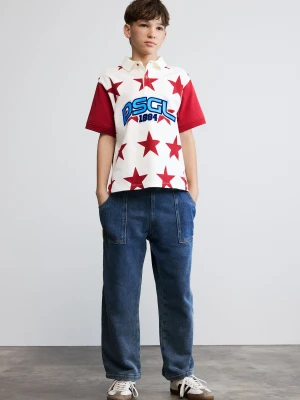 Koszulka polo w gwiazdki z logo Desigual biały