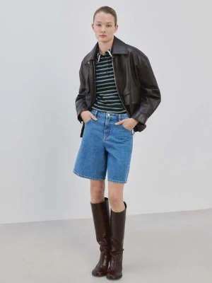 Koszulka polo w paski z pofalowanym wykończeniem granatowy - Kobieta - - MANGO