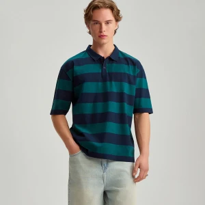 Koszulka polo w zielono-czarne paski House