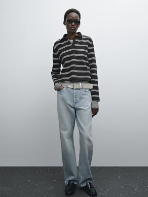 Koszulka Polo Z Bawełnianej Dzianiny W Paski - Brązowy - - Massimo Dutti - Kobieta