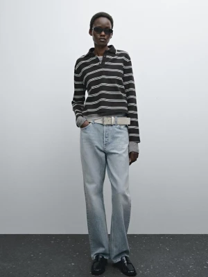 Koszulka Polo Z Bawełnianej Dzianiny W Paski - Brązowy - - Massimo Dutti - Kobieta