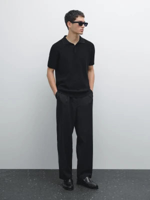Koszulka Polo Z Bawełnianej Dzianiny Z Fakturą - Czarny - - Massimo Dutti - Mężczyzna