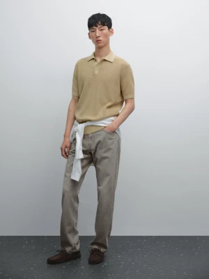 Koszulka Polo Z Bawełnianej Dzianiny Z Fakturą - Jasnożółty - - Massimo Dutti - Mężczyzna