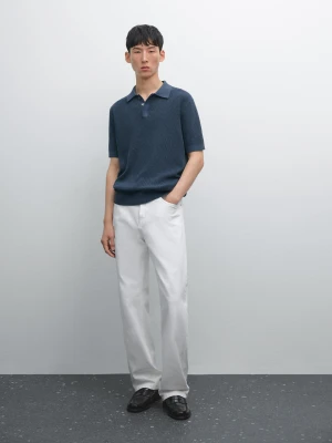 Koszulka Polo Z Bawełnianej Dzianiny Z Fakturą - Niebieski - - Massimo Dutti - Mężczyzna