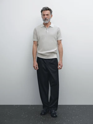 Koszulka Polo Z Bawełnianej Dzianiny Z Fakturą - Perłowo-Szary - - Massimo Dutti - Mężczyzna