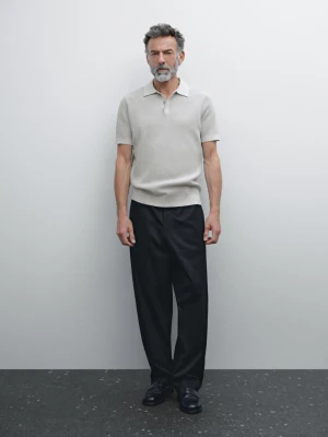 Koszulka Polo Z Bawełnianej Dzianiny Z Fakturą - Perłowo-Szary - - Massimo Dutti - Mężczyzna