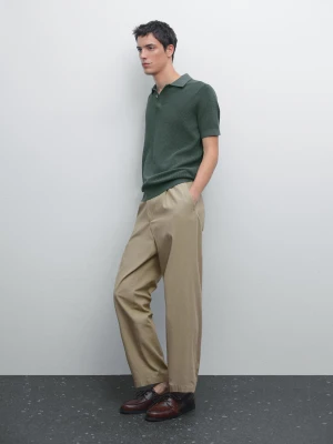 Koszulka Polo Z Bawełnianej Dzianiny Z Fakturą - Ziel-Pop - - Massimo Dutti - Mężczyzna