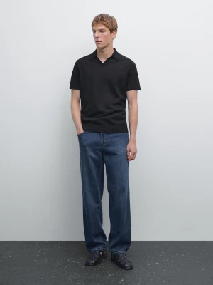 Koszulka Polo Z Bawełnianej Dzianiny Z Krótkim Rękawem - Czarny - - Massimo Dutti - Mężczyzna