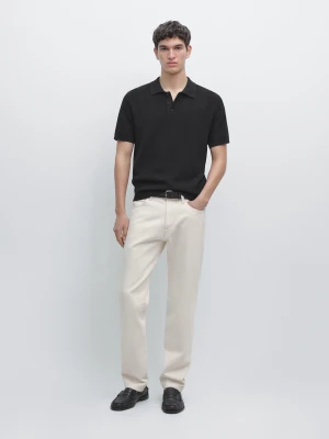 Koszulka Polo Z Bawełnianej Dzianiny Z Krótkim Rękawem - Czarny - - Massimo Dutti - Mężczyzna
