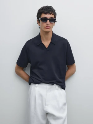 Koszulka Polo Z Bawełnianej Dzianiny Z Krótkim Rękawem - Granatowy - - Massimo Dutti - Mężczyzna
