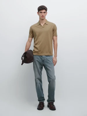 Koszulka Polo Z Bawełnianej Dzianiny Z Krótkim Rękawem - Khaki - - Massimo Dutti - Mężczyzna