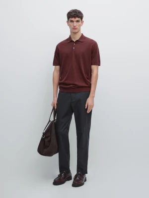 Koszulka Polo Z Bawełnianej Dzianiny Z Krótkim Rękawem - Mahoń - - Massimo Dutti - Mężczyzna