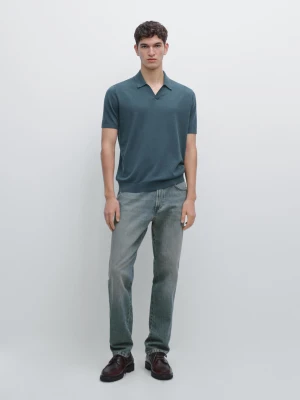 Koszulka Polo Z Bawełnianej Dzianiny Z Krótkim Rękawem - Proch - - Massimo Dutti - Mężczyzna