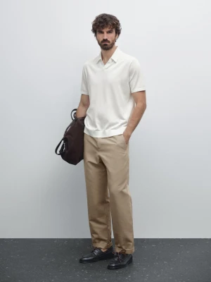 Koszulka Polo Z Bawełnianej Dzianiny Z Krótkim Rękawem - Surowy - - Massimo Dutti - Mężczyzna