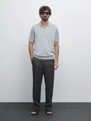 Koszulka Polo Z Bawełnianej Dzianiny Z Krótkim Rękawem - Szaroniebieski - - Massimo Dutti - Mężczyzna