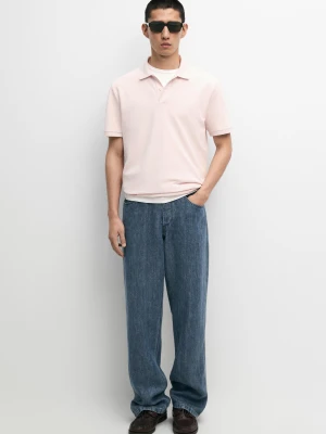 Koszulka Polo Z Bawełnianej Piki O Drobnej Fakturze - Blady Róż - Massimo Dutti - Male