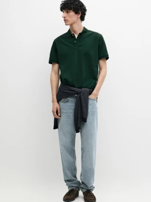 Koszulka Polo Z Bawełnianej Piki O Drobnej Fakturze - Butelkowy - - Massimo Dutti - Mężczyzna