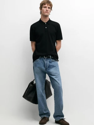 Zdjęcie produktu Koszulka Polo Z Bawełnianej Piki O Drobnej Fakturze - Czarny - - Massimo Dutti - Mężczyzna
