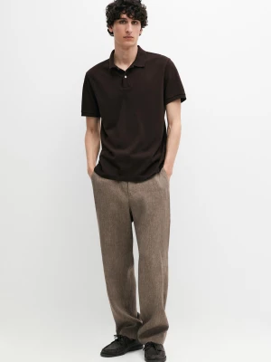 Koszulka Polo Z Bawełnianej Piki O Drobnej Fakturze - Czekoladowy - - Massimo Dutti - Mężczyzna