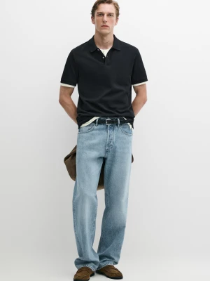 Bawełniana Koszulka Polo Z Piki O Drobnej Fakturze - Granatowy - - Massimo Dutti - Mężczyzna