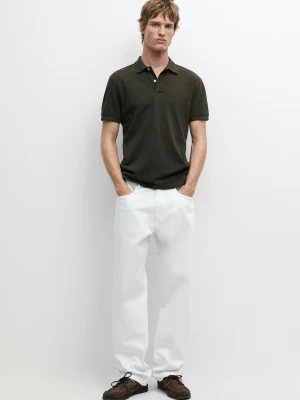 Koszulka Polo Z Bawełnianej Piki O Drobnej Fakturze - Zieleń Mchu - - Massimo Dutti - Mężczyzna